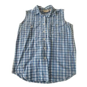 Republic Denim Plaid Button Up Vest, Medium, Blue Plaid